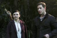This image released by ABC shows Ginnifer Goodwin, left, and Josh Dallas in a scene from "Once Upon a Time." The actors, who play Snow White and Prince Charming on the show, are expecting their first child together. Goodwin’s representative confirmed the news, first reported by People magazine, on Wednesday, Nov. 20, 2013. No other details were available. The couple became engaged last month (ABC/Jack Rowand)