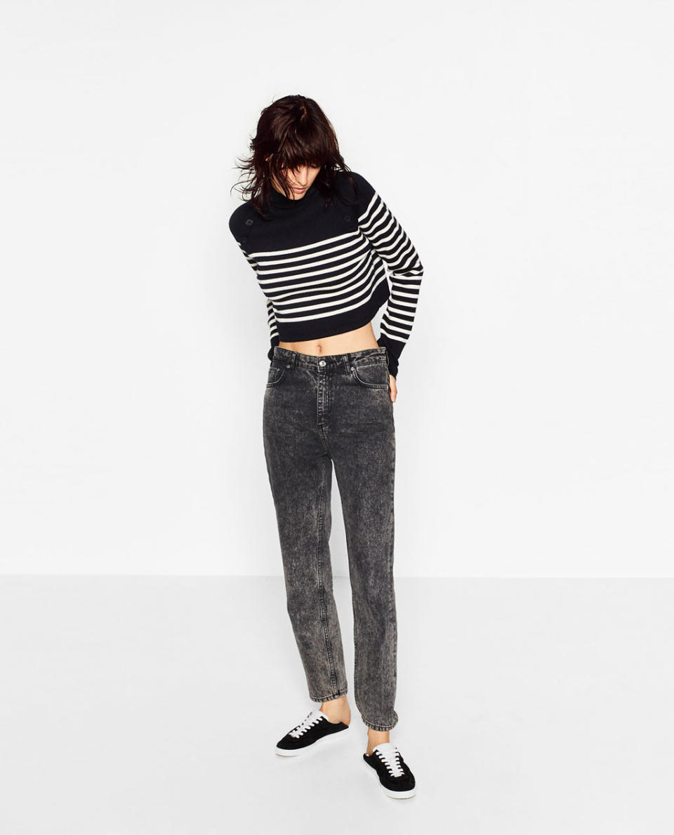 <p><a rel="nofollow noopener" href="http://www.zara.com/us/en/woman/jeans/high-waisted/mom-high-waist-jeans-c733921p4135049.html" target="_blank" data-ylk="slk:Mom High-Waist Jeans, $50;elm:context_link;itc:0;sec:content-canvas" class="link ">Mom High-Waist Jeans, $50</a></p> <ul> <strong>Related Articles</strong> <li><a rel="nofollow noopener" href="http://thezoereport.com/fashion/style-tips/box-of-style-ways-to-wear-cape-trend/?utm_source=yahoo&utm_medium=syndication" target="_blank" data-ylk="slk:The Key Styling Piece Your Wardrobe Needs;elm:context_link;itc:0;sec:content-canvas" class="link ">The Key Styling Piece Your Wardrobe Needs</a></li><li><a rel="nofollow noopener" href="http://thezoereport.com/beauty/makeup/anastasia-beverly-hills-lip-palette/?utm_source=yahoo&utm_medium=syndication" target="_blank" data-ylk="slk:Anastasia Beverly Hills’ Latest Launch Could Be The Next Cult Product;elm:context_link;itc:0;sec:content-canvas" class="link ">Anastasia Beverly Hills’ Latest Launch Could Be The Next Cult Product</a></li><li><a rel="nofollow noopener" href="http://thezoereport.com/fashion/style-tips/winter-layering-outfit-ideas/?utm_source=yahoo&utm_medium=syndication" target="_blank" data-ylk="slk:4 Fashion-Girl Layering Tricks That'll Actually Keep You Warm This Winter;elm:context_link;itc:0;sec:content-canvas" class="link ">4 Fashion-Girl Layering Tricks That'll Actually Keep You Warm This Winter</a></li></ul>