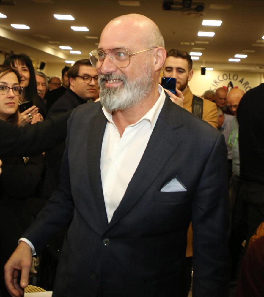 Stefano Bonaccini PD candidate and incumbent president of Emilia Romagna, at an electoral event in Bologna on 23 January.