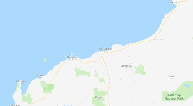 One crew member is still missing after the helicopter crashed 35 kilometres north of Port Hedland on WA's north coast. Source: Google Maps