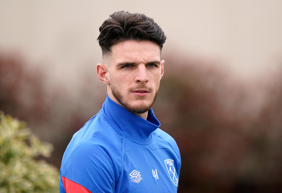 West Ham United's Declan Rice during a training session at the Rush Green Training Ground, Romford. Picture date: Wednesday April 13, 2022. (Photo by Yui Mok/PA Images via Getty Images)