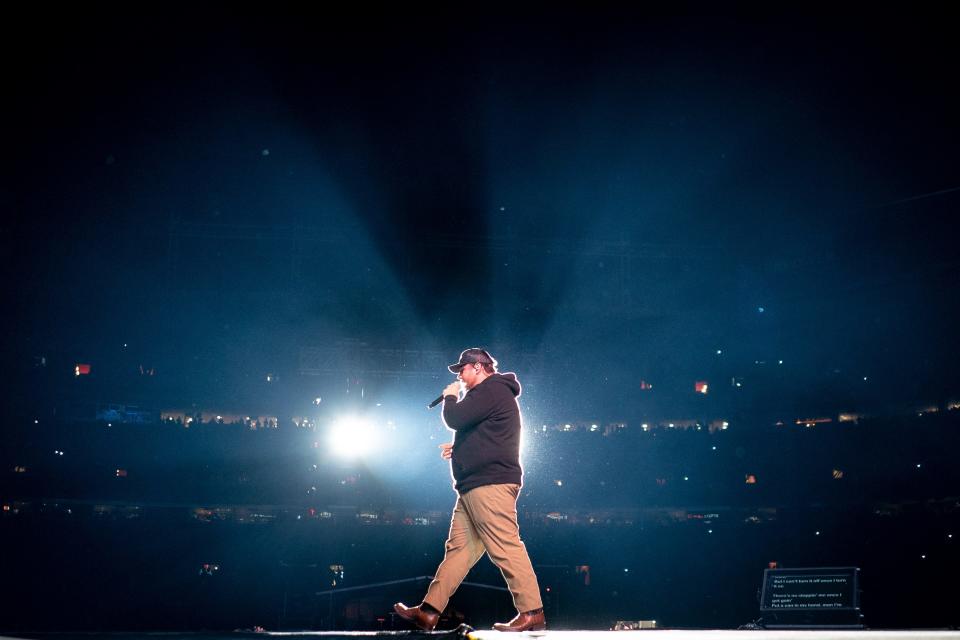 Luke Combs performs at Empower Field at Mile High in Denver, Colo., Saturday, May 21, 2022. The show kicked off Combs’ first-ever headlining stadium tour.