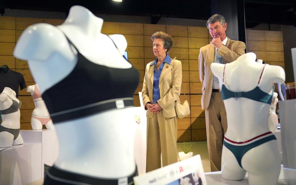 The Princess Royal and her husband Vice Admiral Sir Timothy Laurence during a visit to the MAS Factory in Colombo