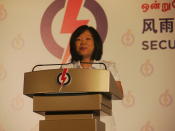 New PAP candidate for the Holland-Bukit Timah GRC spoke to the crowd in Mandarin and English. Monday, May 2. (Yahoo! photo/ Faris Mokhtar)