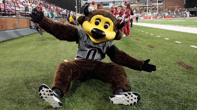 Colorado's mascot shot accidentally himself with a t-shirt cannon 