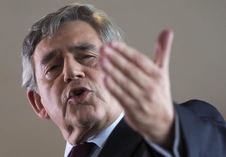 Britain's former Prime Minister Gordon Brown delivers a speech on the Labour Party's leadership election in London, Britain August 16, 2015. REUTERS/Neil Hall