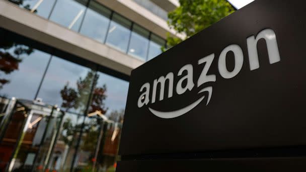 PHOTO: Amazon logo seen at the entrance to Amazon's Shannon Building in Dublin, July 8, 2021. (Artur Widak/NurPhoto via Getty Images, FILE)