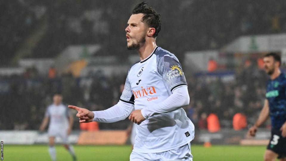 Liam Cullen celebrates scoring against Stoke