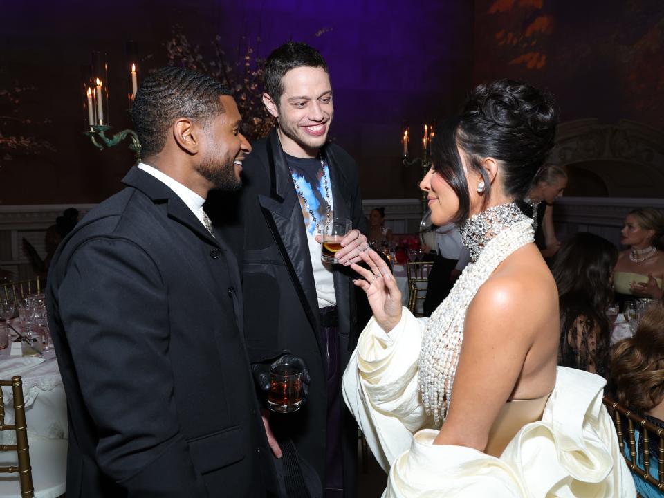 Usher, Pete Davidson, and Kim Kardashian attend the 2023 Met Gala celebrating "Karl Lagerfeld: A Line Of Beauty" at the Metropolitan Museum of Art on May 1, 2023, in New York City.