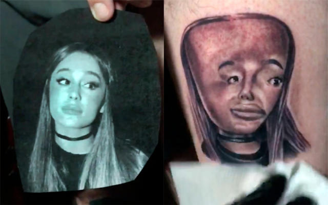 Artist Gets Purposefully Bad Ariana Grande Tattoo With Terrible Giant Forehead