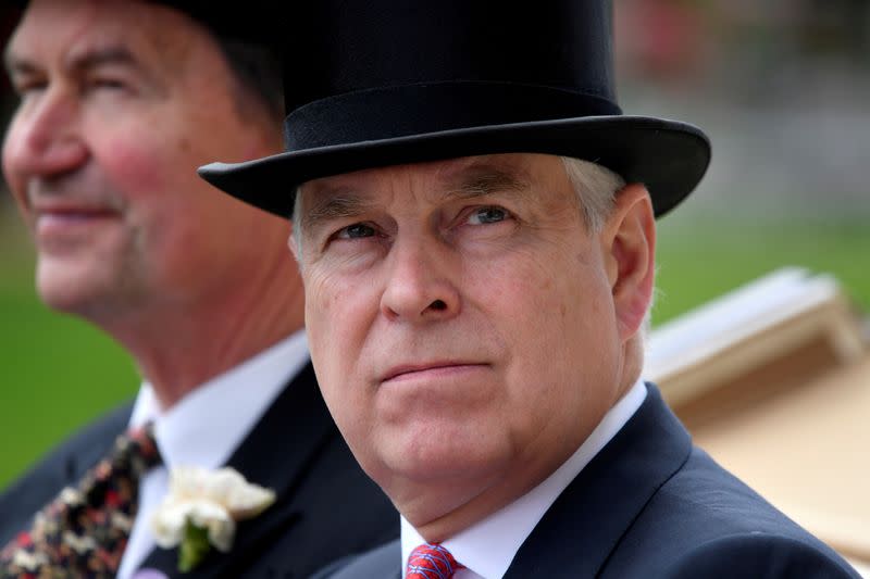 FILE PHOTO: Horse Racing - Royal Ascot - Ascot Racecourse, Ascot, Britain - Britain's Prince Andrew arrives by horse and carriage on ladies day