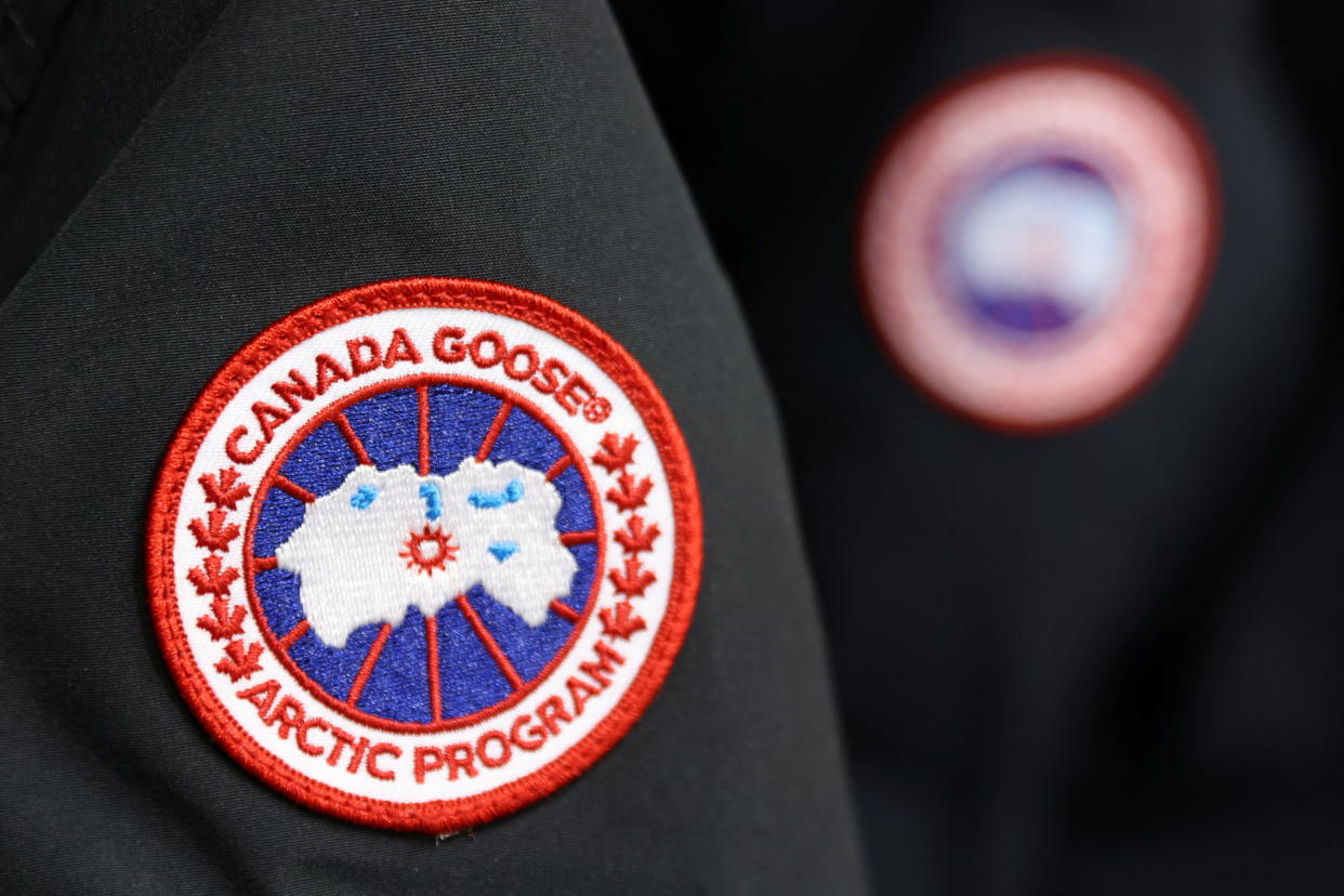 A label is seen on a Canada Goose jacket in a store in Manhattan, New York City, U.S., February 7, 2022. REUTERS/Andrew Kelly