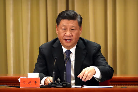 Chinese President Xi Jinping speaks during an event to commemorate the 40th anniversary of the "Message to Compatriots in Taiwan" at the Great Hall of the People in Beijing, China January 2, 2019. REUTERS/Mark Schiefelbein/Pool