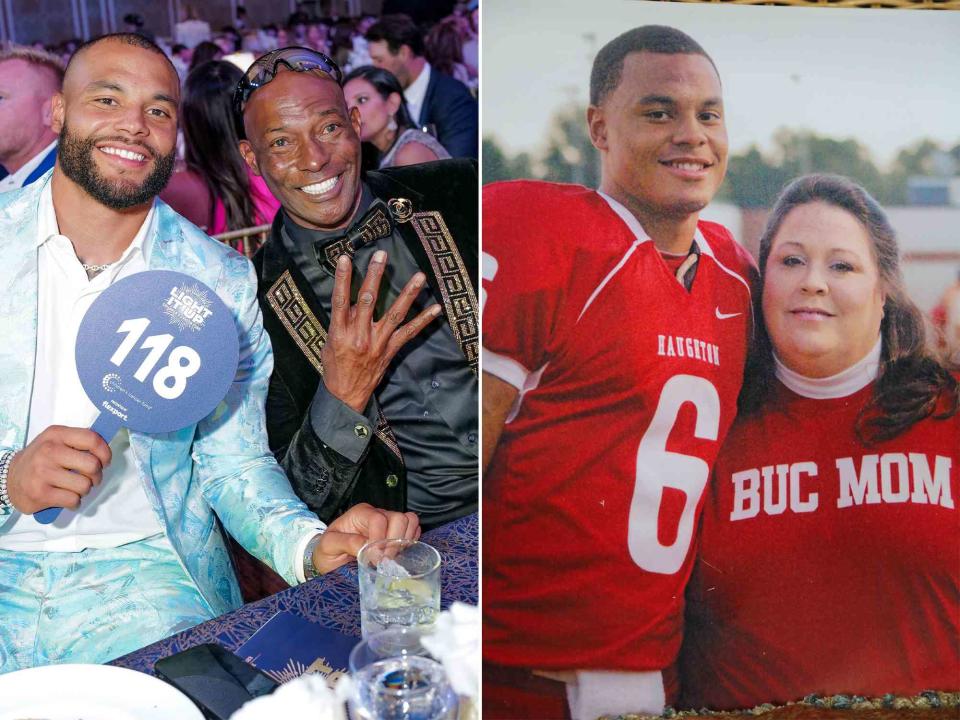 <p>Jason Lowrie/BFA.com/Shutterstock ; Dak Prescott/E:60</p> Left: Dak Prescott and Nathaniel Prescott at the 2023 Children