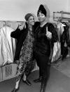 <p>Rapper Queen Latifah poses with fellow musician, Monie Love, backstage in Gary, Indiana in 1989. Queen Latifah released her debut studio album, <em>All Hail the Queen</em>, this same year. </p>