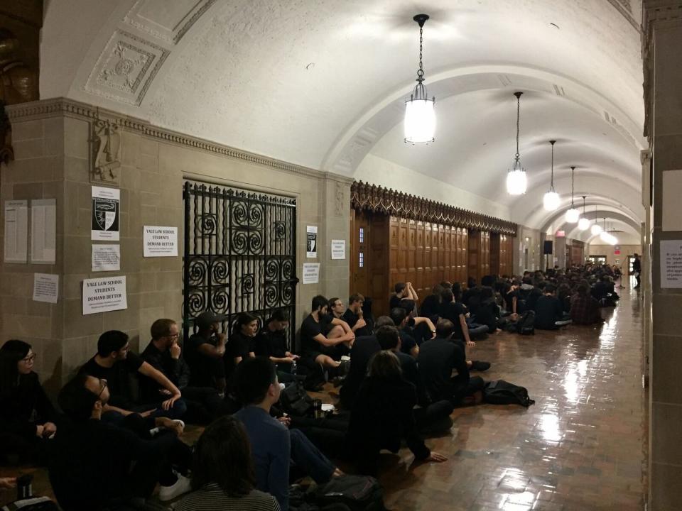 Multiple classes were canceled on Monday at Yale University's law school to help facilitate student protests. (Photo: Courtesy of Yale Law Student Protest Organizers)