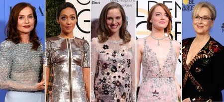 De izquierda a derecha, las candidatas al Oscar a la mejor actriz Isabelle Huppert, Ruth Negga, Nalie Portman, Emma Stone y Meryl Streep. REUTERS/Equipo/Archivo.