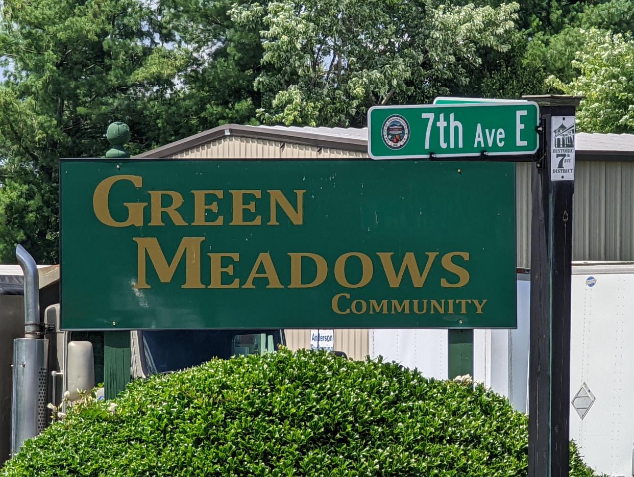 The entrance to the Green Meadows Community on 7th Avenue.