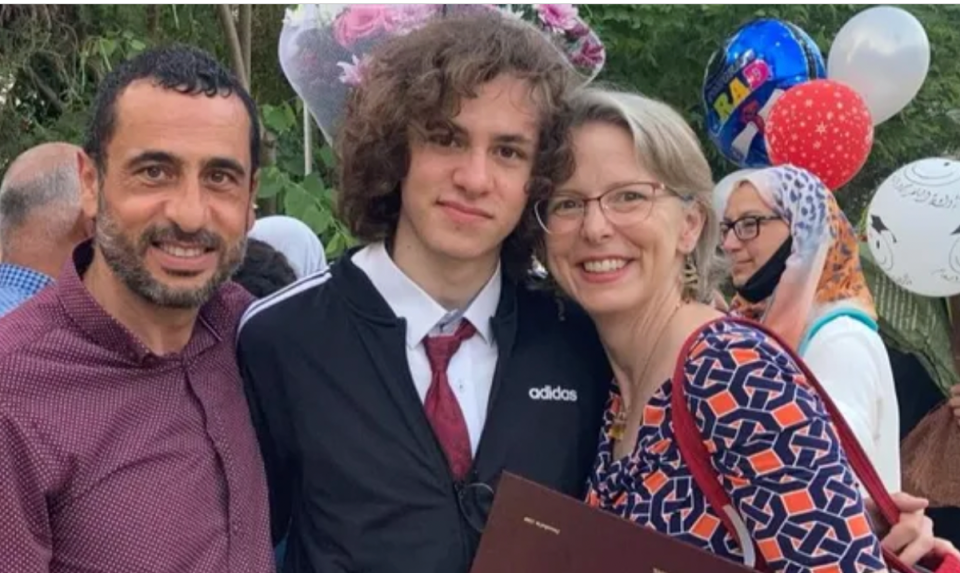 Hisham Arwatani’s parents Elizabeth Price and Ali Awartani flew in Wednesday from the war-torn West Bank after their son was shot last weekend (GoFundMe)