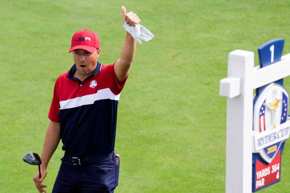 Reacting to the home crowd at the 2021 Ryder Cup at Whistling Straits in Wisconsin, Jordan Spieth has a career record of 8-7-3 in four previous appearances in the Ryder Cup and was a perfect 5-0-0 at the Presidents Cup last fall.