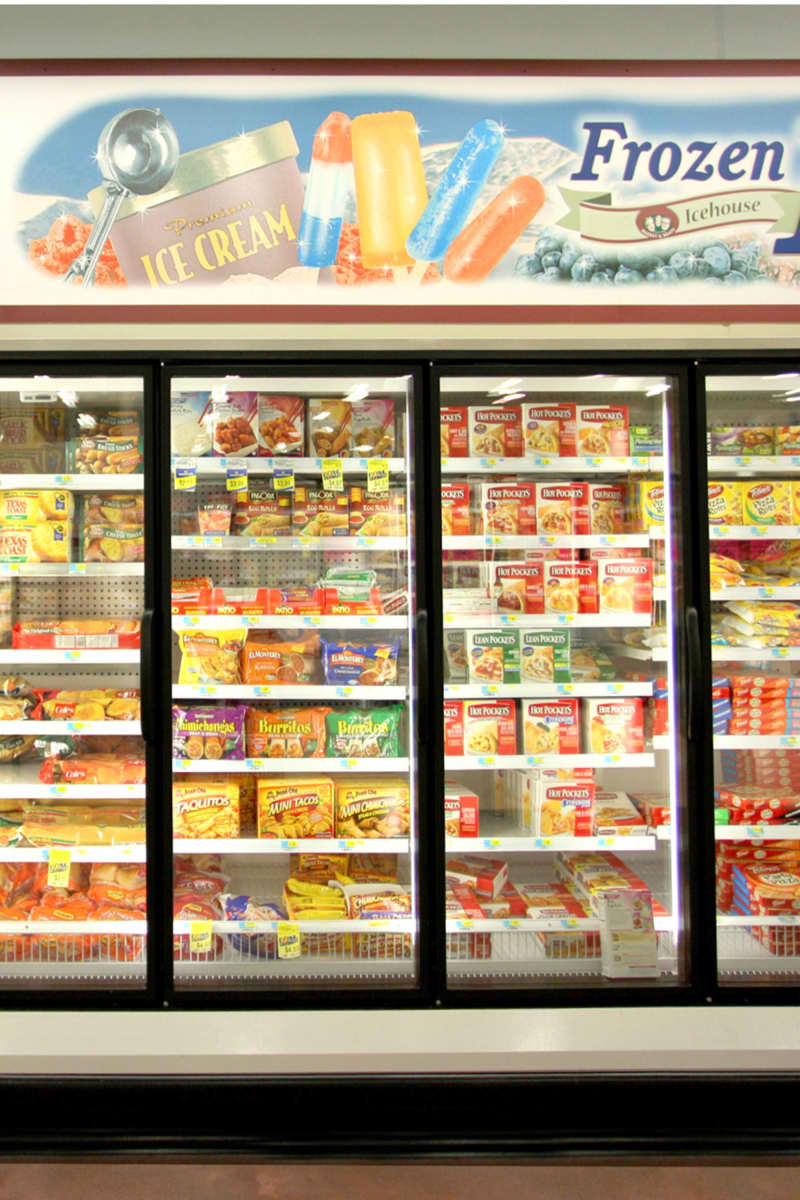 Frozen food aisle of grocery store