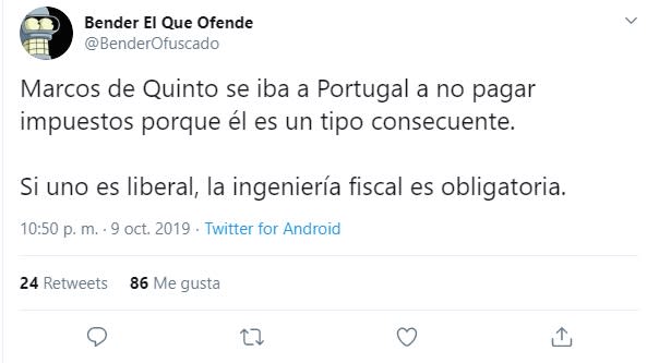 Reproches a Marcos de Quinto tras conocerse que se acogió en Portugal a un sistema de beneficios fiscales