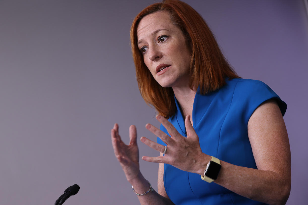 White House Press Secretary Jen Psaki talks to reporters during a news conference in the Brady Press Briefing Room at the White House on March 26, 2021 in Washington, DC.  (Chip Somodevilla/Getty Images)