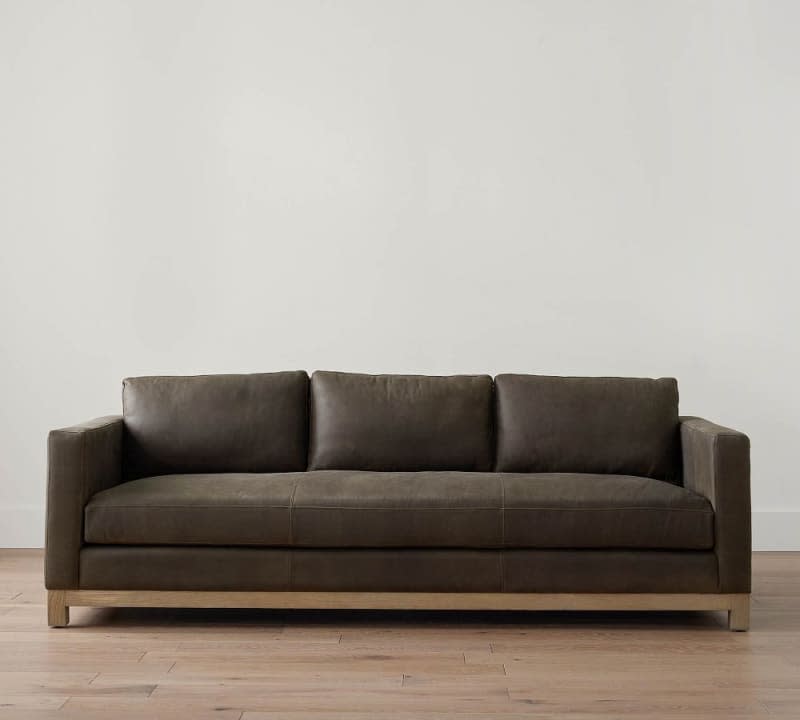 Jake Leather Sofa with Wood Base