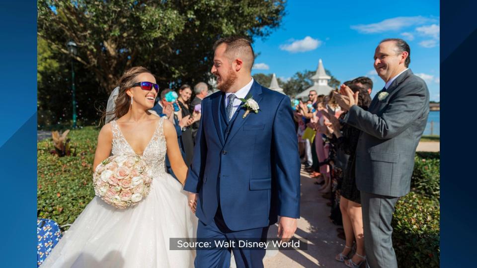 Kristin Robinson donned special glasses that allow the colorblind to see the world in color before her dream wedding at Walt Disney World.