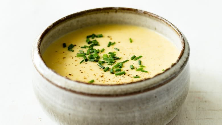 Chilled vichyssoise in bowl