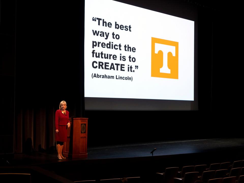 “She’s a builder, and that’s a really strong attribute,” said Kathy Farrell, the current dean of the College of Business at Nebraska. Donde Plowman was one of four candidates for chancellor at the University of Tennessee when she spoke in April 2019 at a public forum at the Student Union on the Knoxville campus.