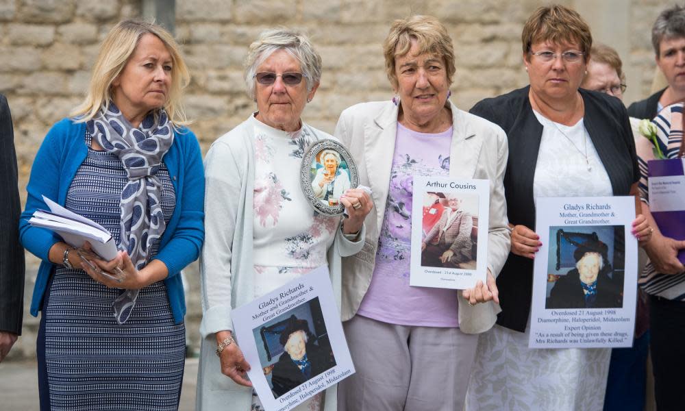Relatives of people who died at Gosport War Memorial hospital outside Portsmouth Cathedral after the disclosure of the report.