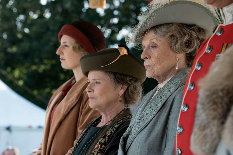 <p>Liam Daniel/Focus Features/Kobal/Shutterstock </p> Laura Carmichael, Imelda Staunton and Maggie Smith in <em>Downton Abbey</em> (2019)