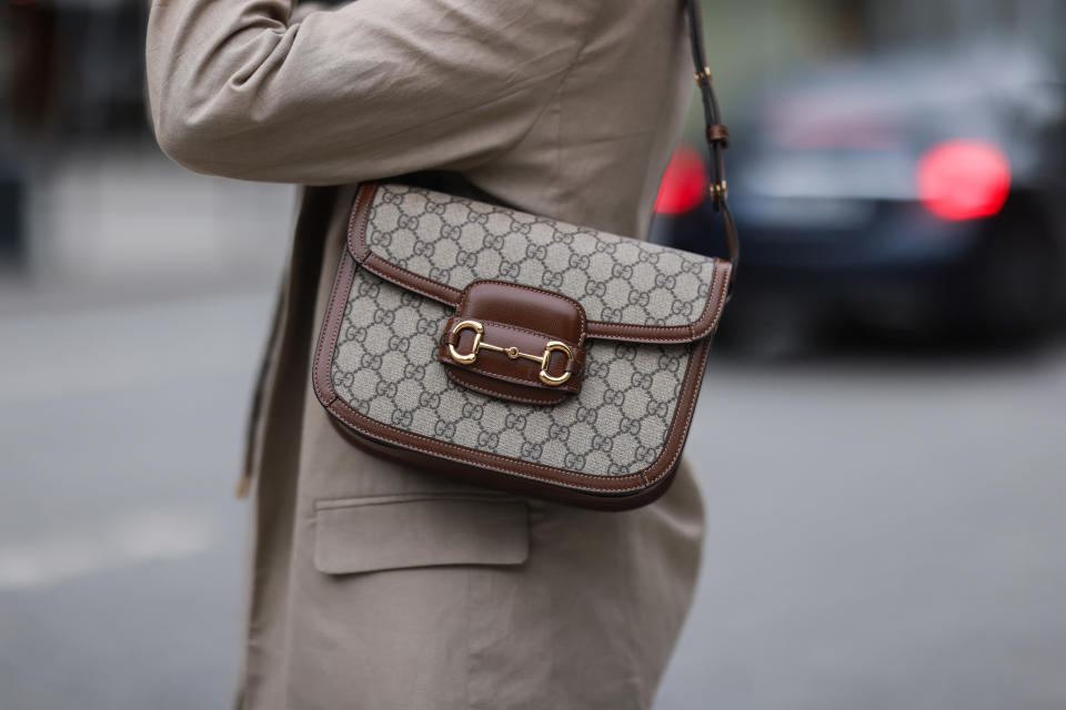A close up of a Gucci purse