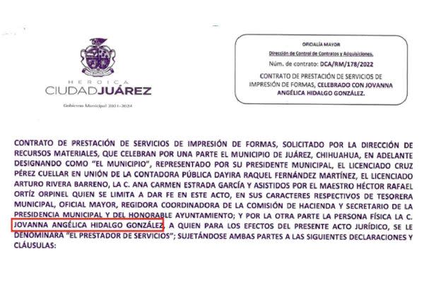 Uno de los contratos del gobierno municipal con Jovanna Hidalgo González.