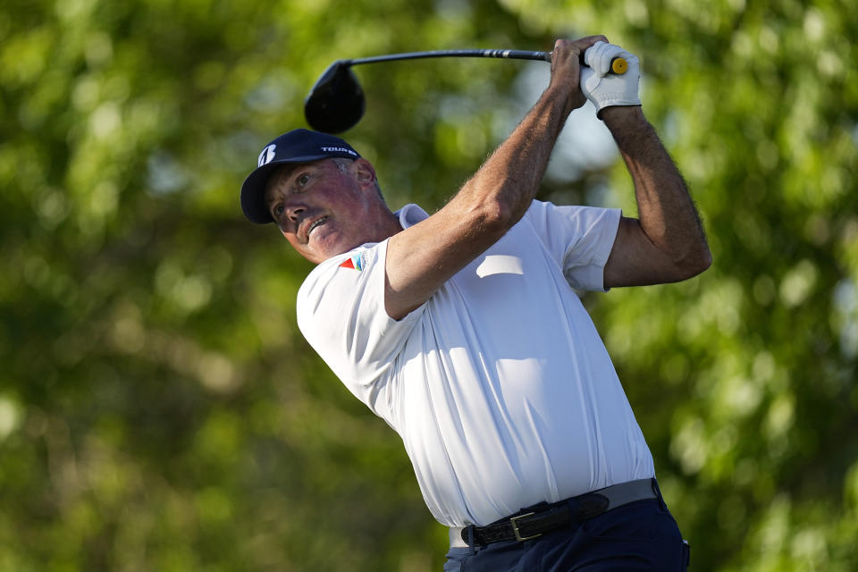 Matt Kuchar plays his shot from the sixth tee during a round of 16 at the Dell Technologies Match Play Championship golf tournament in Austin, Texas, Saturday, March 25, 2023. (AP Photo/Eric Gay)