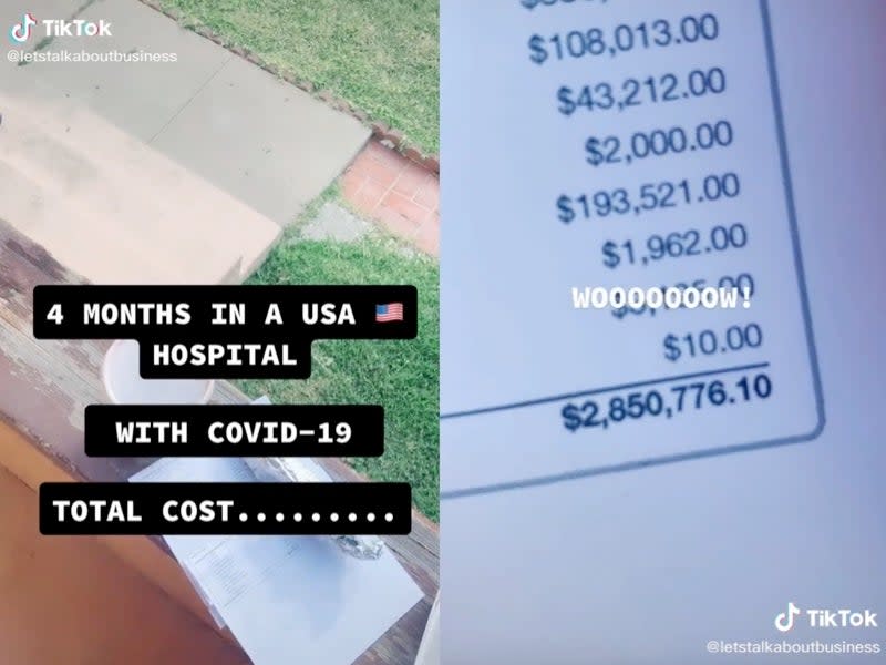 TikTok shows cost charged to insurance for four month hospital stay to treat Covid  (TikTok / @letstalkaboutbusiness)