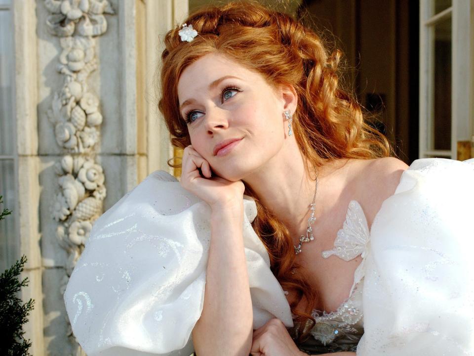 Amy Adams dressed as a princess with a white dress in "Enchanted."