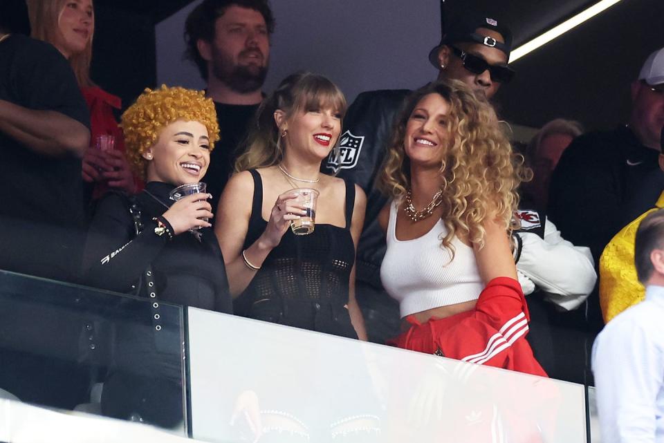 ice spice, taylor swift and blake lively at super bowl lviii