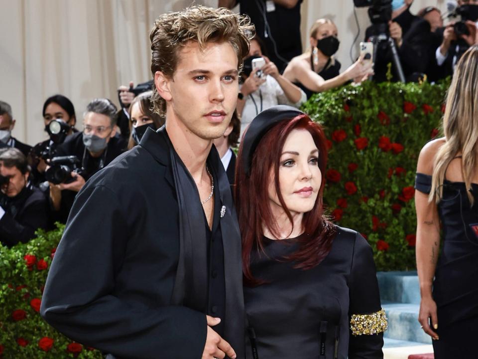 Austin Butler and Priscilla Presley attend The 2022 Met Gala Celebrating "In America: An Anthology of Fashion" at The Metropolitan Museum of Art on May 02, 2022 in New York City