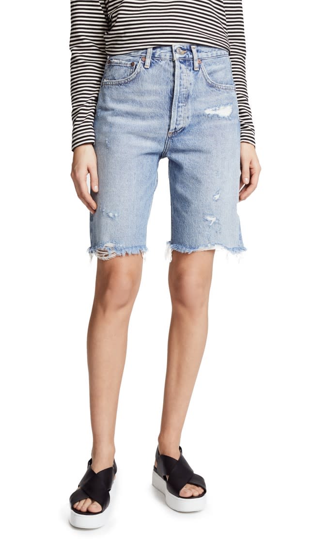 The model was witnessed in a longer (and cooler) version of the denim cutoff.