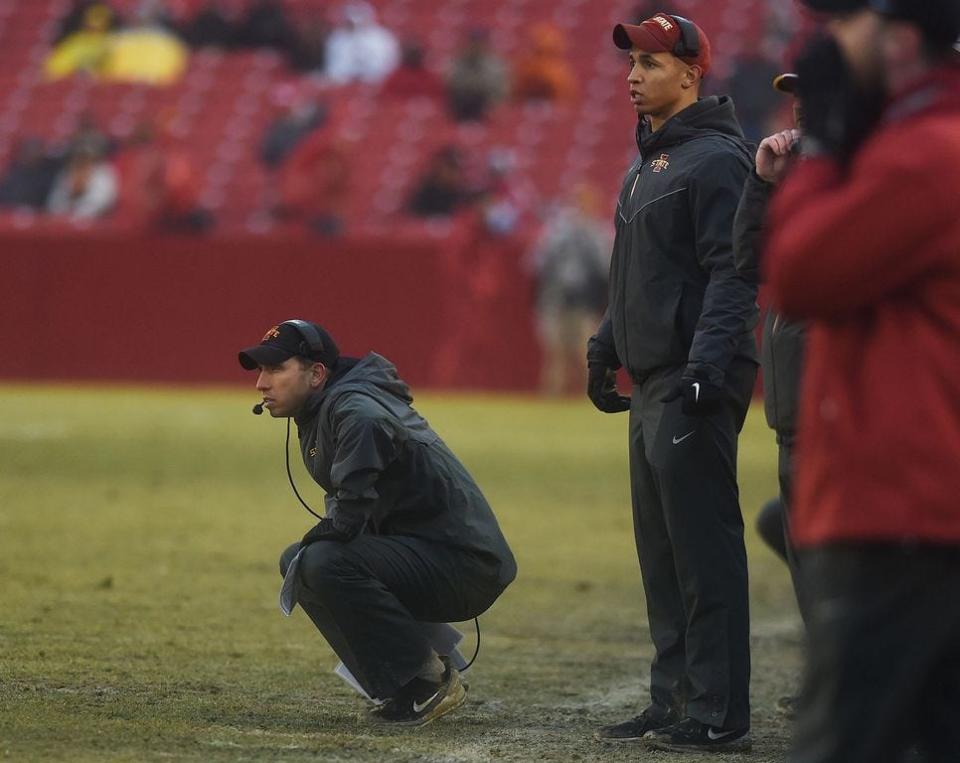 Iowa State's new offensive coordinator Nate Scheelhaase (right) already has a connection with the 2023 recruits.