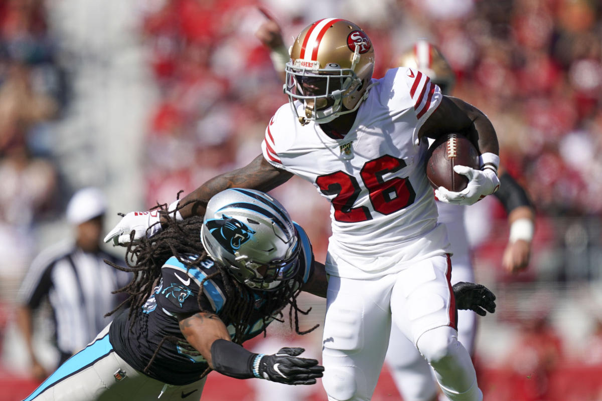 San Francisco 49ers 51-13 Carolina Panthers: Tevin Coleman scores four  touchdowns in rout, NFL News