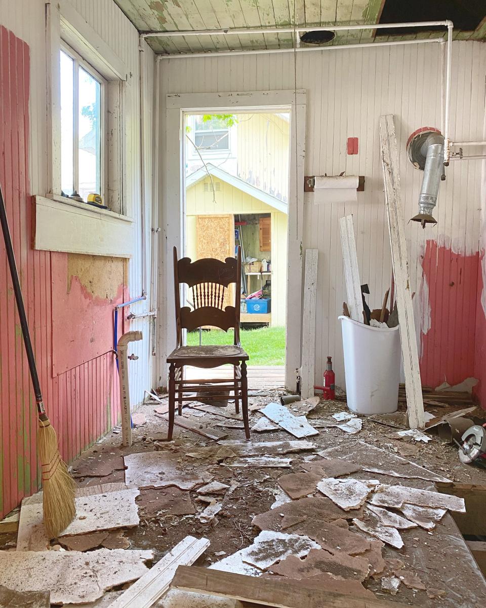 The kitchen of Bradley Huber's Silver Lake cottage mid-renovation.