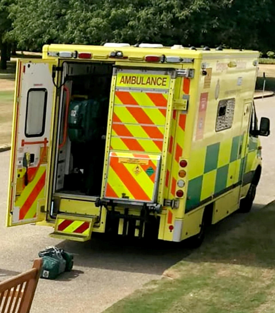 Ambulance parked in the Royal Gardens waiting to take Georgie Gibbs to St Thomas's Hospital. (SWNS)