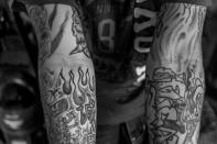 <p>Larry Fugate is a recovering heroin addict at home in Middletown, Ohio. Five months ago, his mom Terri Fugate resuscitated him after a heroin overdose. He drew most of his tattoos himself. (Photograph by Mary F. Calvert for Yahoo News) </p>