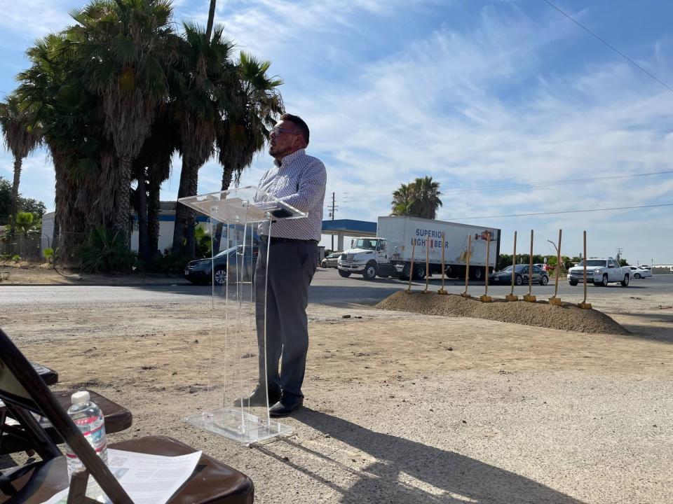 Tulare County Supervisor Eddie Valero speaks at the Road 160 Project groundbreaking in Ivanhoe on June 18, 2024.