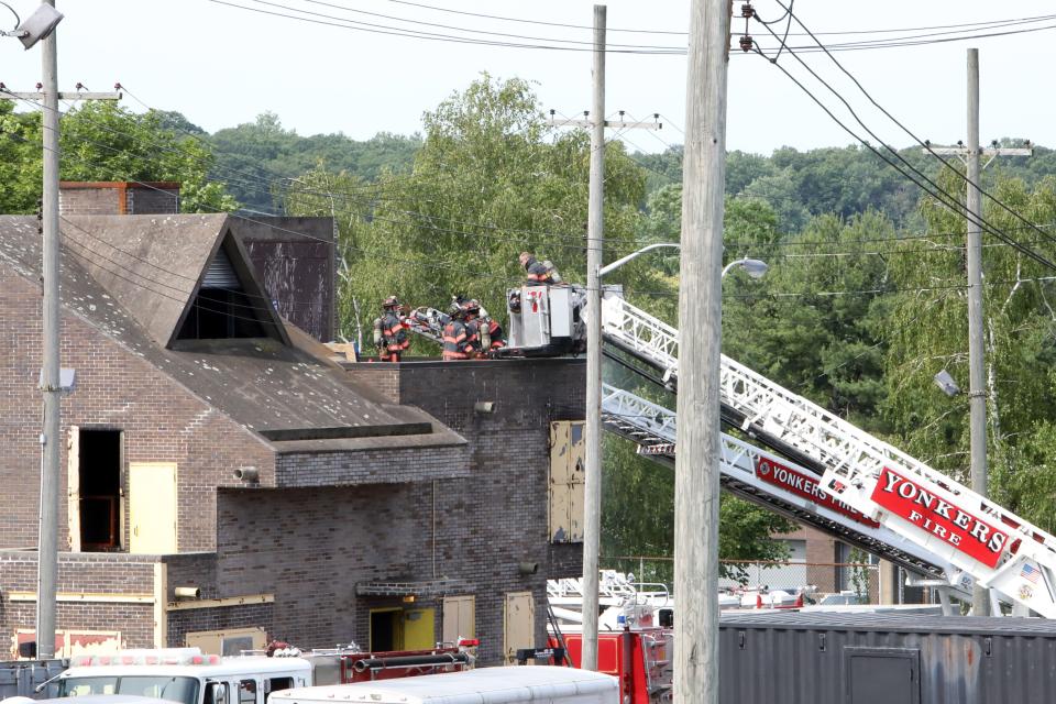 The Yonkers Fire Department conducts a structure fire drill at the Westchester County Fire Training Center in Valhalla June 21, 2023. Trainings are done to keep firefighters up to date on new practices, to work on deficiencies and to test new equipment.