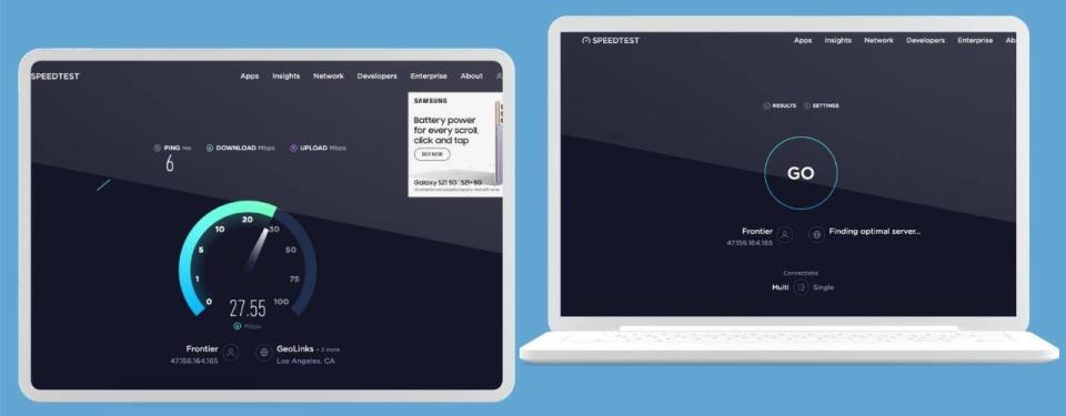 speedtest screenshot with laptop and tablet graphics