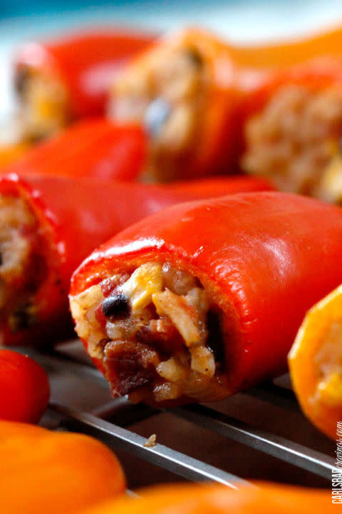 Cheesy Bacon Enchilada Rice (Mini Stuffed Bell Peppers)